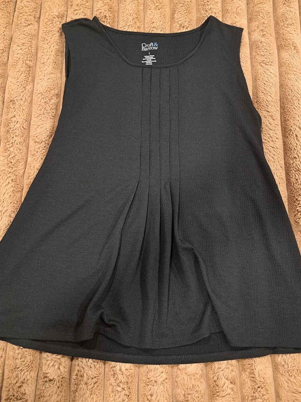 Croft & Barrow Black Pleated Sleeveless Top Size Large